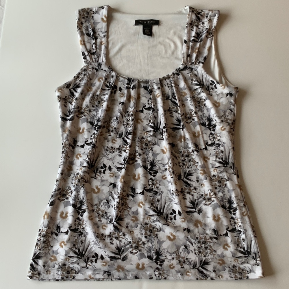 White House Black Market Black and White Floral Tank Top